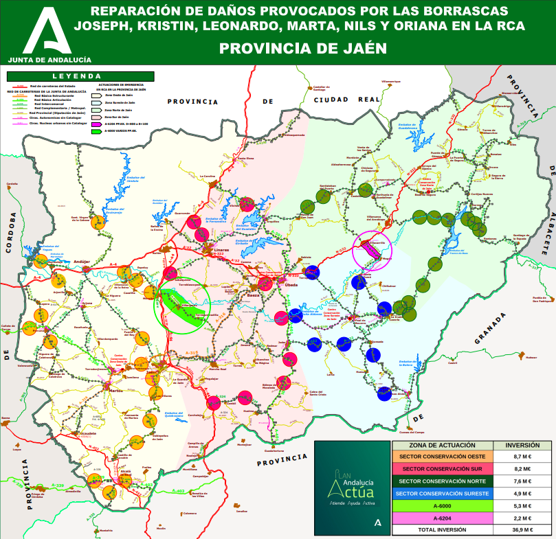Inversión histórica en Jaén: 40,5 millones para reparar 40 carreteras tras el temporal