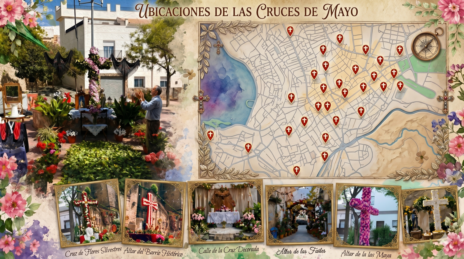 Mapa oficial de las Cruces de Mayo en Jaén 2026: Ubicaciones, secretos y ruta completa