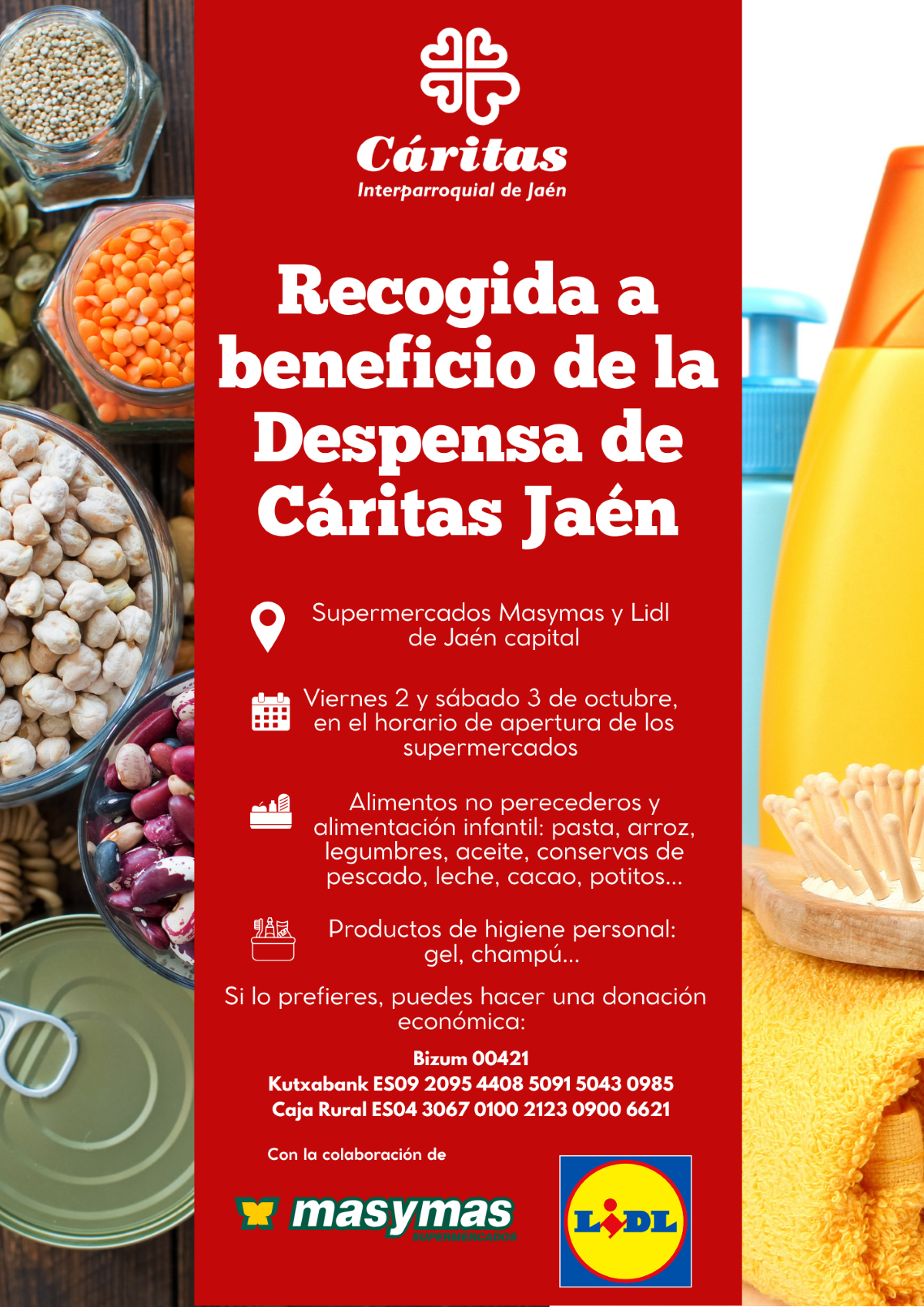 Gran gran recogida de alimentos en Jaén: Cáritas busca llenar su Despensa Solidaria para ayudar a 300 familias cada mes